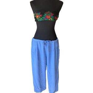 Jams World Blue Loose Fit Cropped Drawstring Pants - Made in Hawaii - Size Small